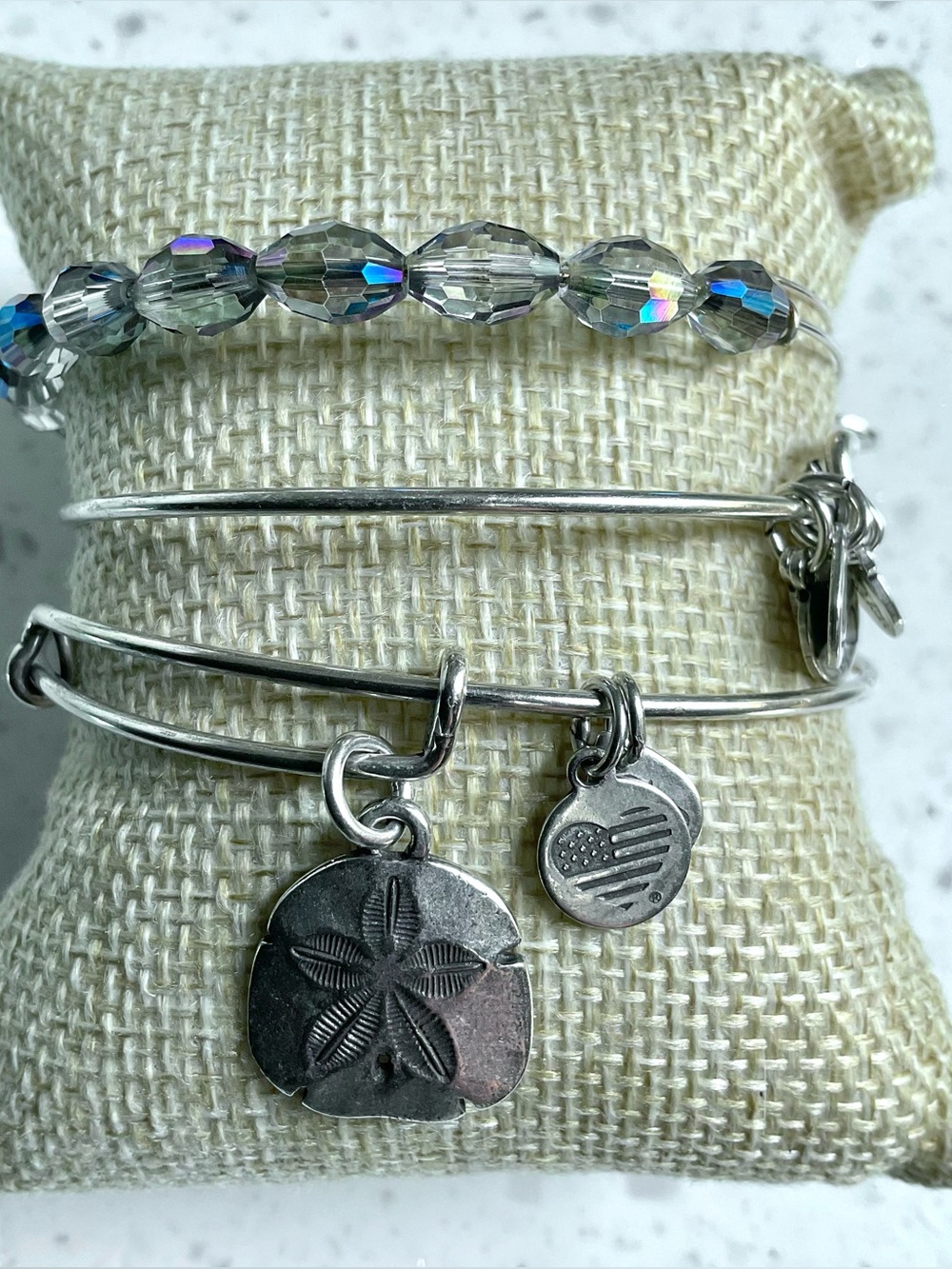Alex and Ani Silver Tone Sand Dollar Charm Bangle Set